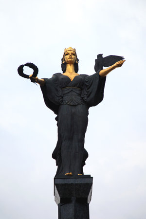 SOFIA, BULGARIA - SEPTEMBER 19: The Statue of Saint Sophia in Sofia on SEPTEMBER 19, 2012. Copper and Bronze Monumental Woman Sculpture by Georgi Chapkanov at Vitosha Boulevard in Sofia, Bulgaria.のeditorial素材