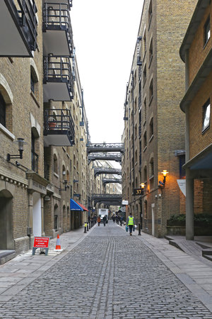 LONDON, UNITED KINGDOM - JANUARY 25: Bridges Between Buildings at Buttlers Wharf in London on JANUARY 25, 2013. Bridges Over Shad Thames Street at Southwark in London, United Kingdom.のeditorial素材