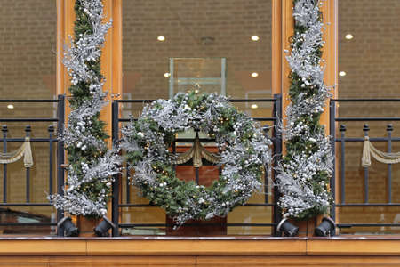 Christmas Wreath With Ornaments at Shop Windowの写真素材