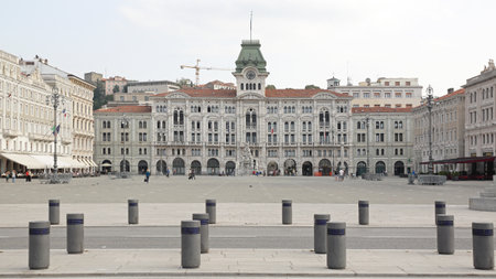 TRIESTE, ITALY - OCTOBER 13: Unity of Italy Square in Trieste on OCTOBER 13, 2014. Main Great Square of Italian Unity With Municipal Building in Trieste, Italy.のeditorial素材