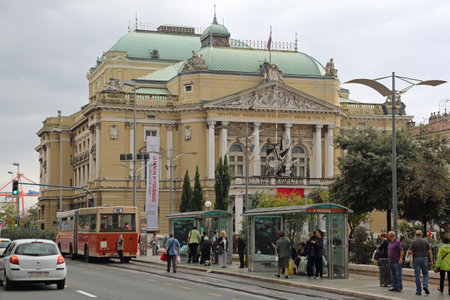 RIJEKA, CROATIA - OCTOBER 17: National Theatre Ivan Zajc in Rijeka on OCTOBER 17, 2014.  Croatian and Italian Drama, Opera and Ballet Activity in Classics Style Building in Rijeka, Croatia.のeditorial素材