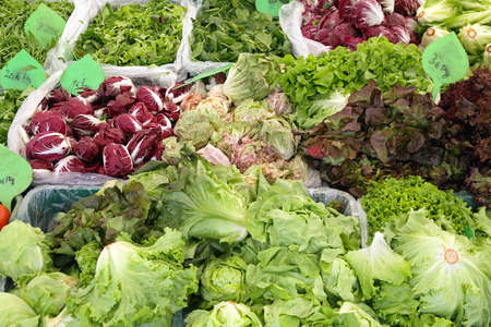 Green Vegetables Salad at Farmers Market Stallの写真素材