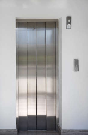 Closed Stainless Steel Door at Elevatorの写真素材