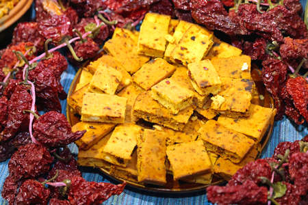 Traditional Serbian Cuisine Cornbread and Dried Peppersの写真素材