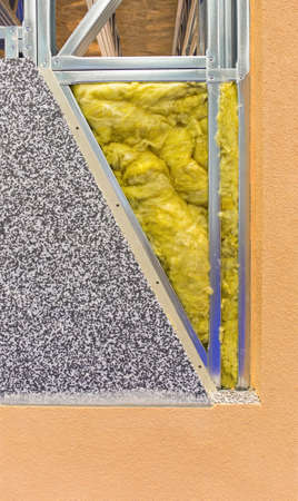 Mineral Wool Insulation in House Wallの写真素材
