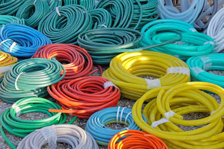 Big Bunch of Garden Hoses in Coilsの写真素材