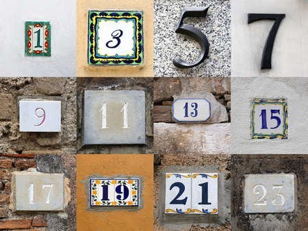 Collage of odd house numbers from 1 to 23の写真素材