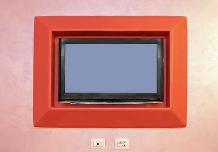 Led TV Mounted at Wall Rackの写真素材