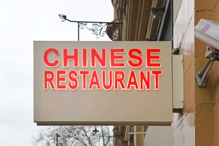 Chinese Restaurant Sign Illuminated Lightsのeditorial素材