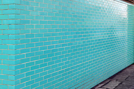 Turquoise Brick Tiles Wall Side View Perspectiveの写真素材