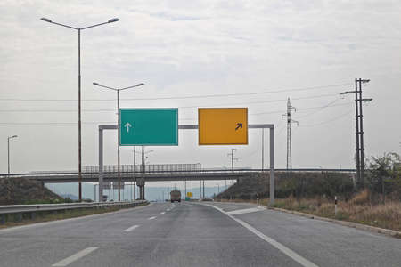Gantry Traffic Sign at Highway Roadの写真素材