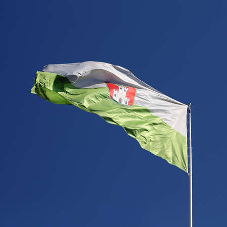 Flag of Ljubljana City in Slovenia Flying at Windの写真素材