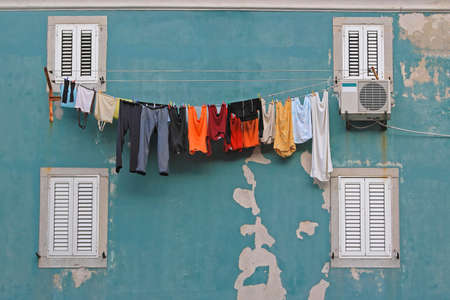 Air Drying Laundry at Outside House Clothes Lineの写真素材