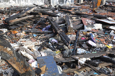 Scattered Debris in Garment Factory After Fire Damage