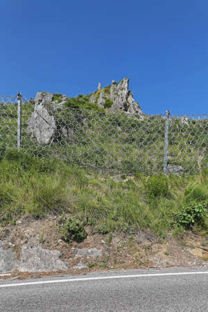 Steel Safety Net at Slope Hill for Road Protectionの写真素材