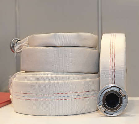High Pressure Fire Hose Packed in Rollsの写真素材