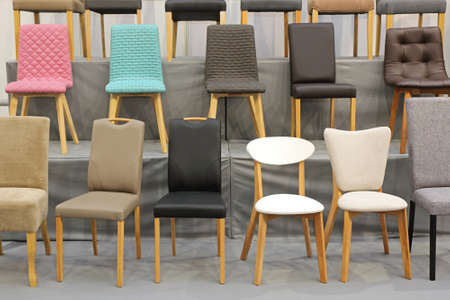 Various New Modern Chairs at Displayの写真素材