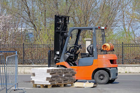 Gas Powered Forklift and Pallet with Cardboard