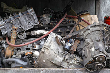 Pile of Scrap Metal Engines and Car Parts