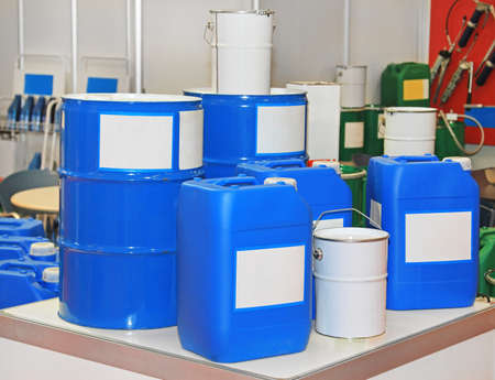 Blue Drums and Barrels For Chemical Substances and Materialsの写真素材