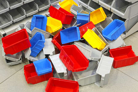 Big Bunch of Colorful Plastic Bins and Tubsの写真素材