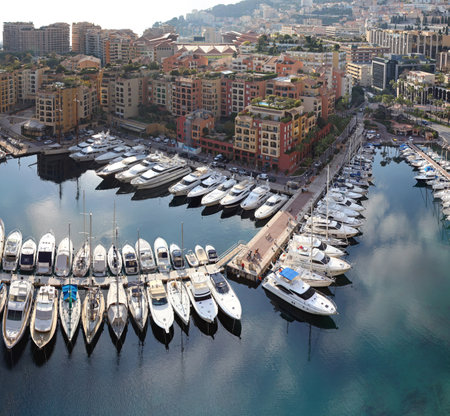 Aerial Photo of Fontvieille Port in Fontvieille Monacoのeditorial素材