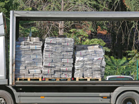 Newspapers at Pallets in Truck Shippingの写真素材