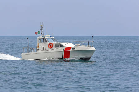 Coast Guard Vessel Patroling at Tyrrhenian sea Near Amalfi Coastの写真素材