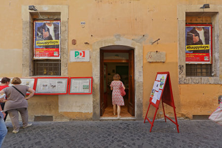 ROME, ITALY - JUNE 30, 2014: Democratic Party Old City Office at Giubbonari Street in Rome, Italy.のeditorial素材