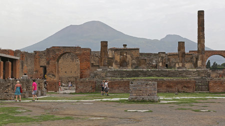POMPEI, ITALY - JUNE 25, 2014: Ancient Roman Temple Ruins  in Pompei, Italy.のeditorial素材