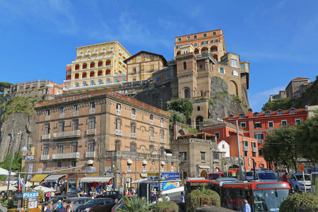SORRENTO, ITALY - JUNE 26, 2014: Small Town Sorrento at Cliff View From Port, Italy.のeditorial素材