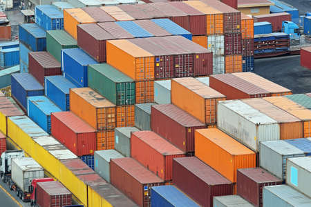 Aerial View of Shipping Containers at Cargo Terminal Port