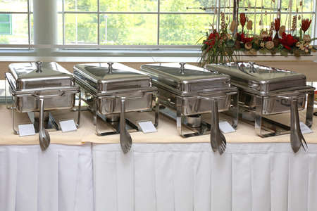 Buffet Table With Stainless Steel Food Warmersの写真素材
