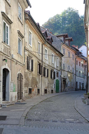 Residential Houses at Studentovska Street in Downtown Ljubljanaの写真素材