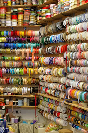 Trimms and Ribbons at Reels in Art Craft Shopの写真素材
