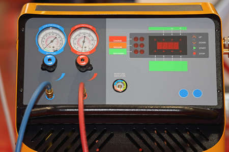 Refrigerant Recovery Machine Tools in Service Garageの写真素材