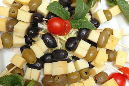 Cheese Skewers With Olives Close upの写真素材