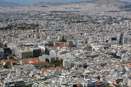 ATHENS, GREECE - MAY 02, 2015: Aerial Cityscape of Athens Residential Building From Mount Lycabettus in Athens, Greece.のeditorial素材