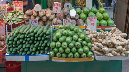 Fresh Vegetables and Roots at Farmers Market in Hong Kong