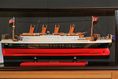 London, United Kingdom - April 01, 2010: Scale Model of Famous Ship Titanic Star Line in London, UK.のeditorial素材