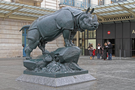 Paris, France - January 06, 2010: The Rhinoceros Sculpture in Front of Gare d Orsay Museum in Paris, France.のeditorial素材