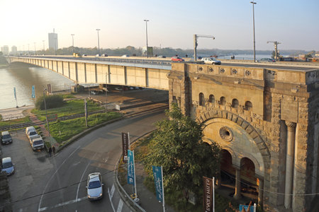 Belgrade, Serbia - November 02, 2014: Branko Bridge Over Sava River in Belgrade, Serbia.のeditorial素材
