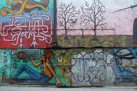 Belgrade, Serbia - February 12, 2015: Graffiti Street Art Wall in Belgrade, Serbia.