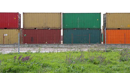 Stacked Cargo Containers in Yard for International Shipping Trade
