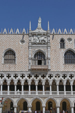 Venice, Italy - July 09, 2011: Lady Justice Statue at Top of Doges Palace in Venice, Italy.のeditorial素材