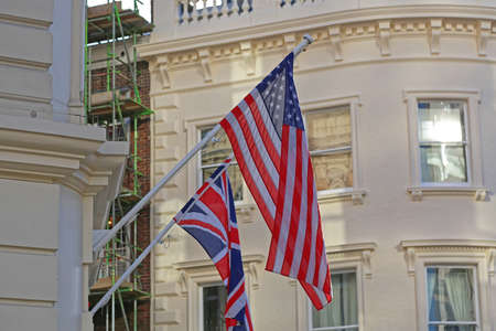 Uk and Usa Flags Together in Londonの写真素材