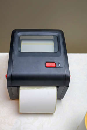 Small Barcode Label Printer Equipment for Distribution Warehouseの写真素材