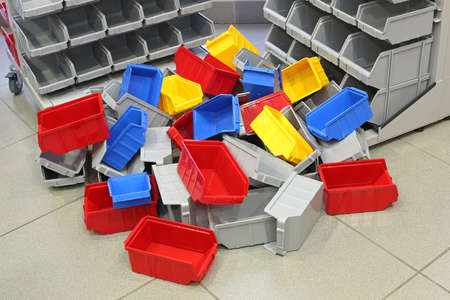 Big Bunch of Colourful Plastic Bins and Tubsの写真素材