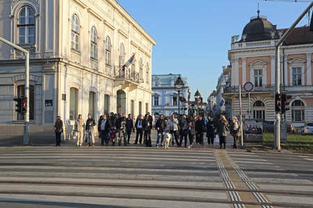 BELGRADE, SERBIA - APRIL 15, 2015: Pedestrians at Knez Mihailova Street in Belgrade, Serbia.