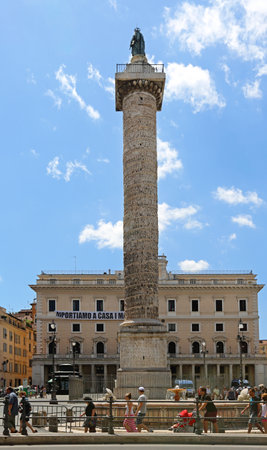 ROME, ITALY - JUNE 30, 2014: Roman Victory Column of Marcus Aurelius  at Piazza Colonna in Rome, Italy.のeditorial素材